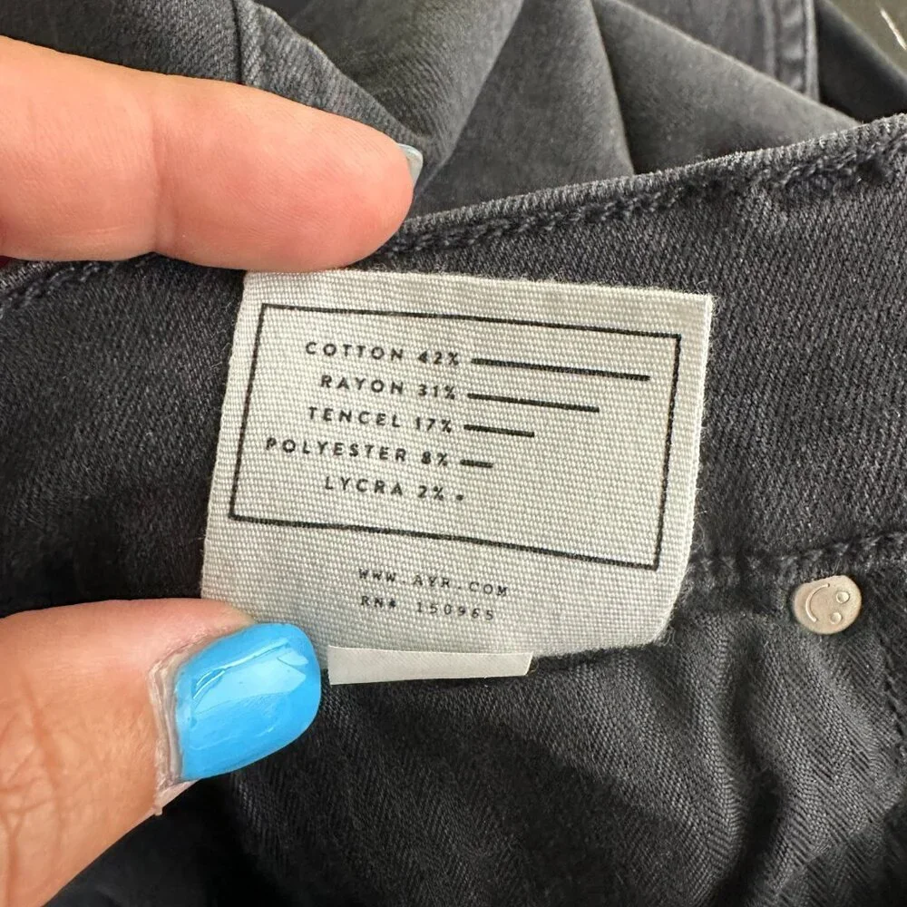 AYR The Riser 11 inch High Rise Skinny Jeans Black 28 x 26 #7961